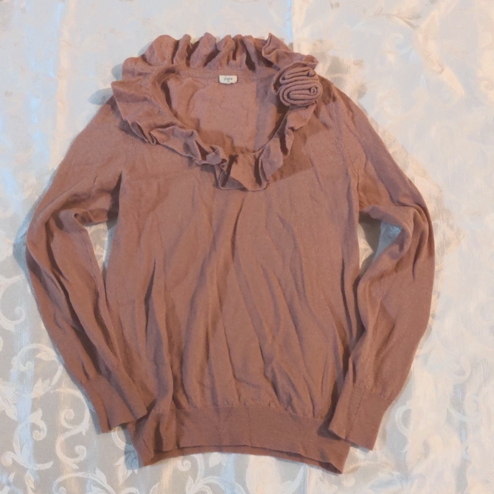 J Crew dusty rose merino wool ruffle collar sweater